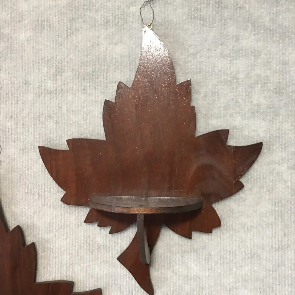 Vintage Handmade Wooden Maple Leaf Wall Floating Shelves - Brown Set of 2